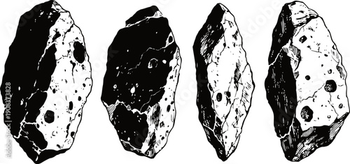 Ancient stone hand axes set prehistoric flint tools with sharp edges for cutting and scraping