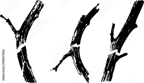 wood branch silhouettes isolated on white background natural tree twigs with rough bark textures