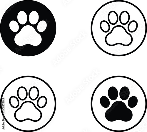 Pet paw print circle icons set animal footprint symbols vector illustration collection simple design elements