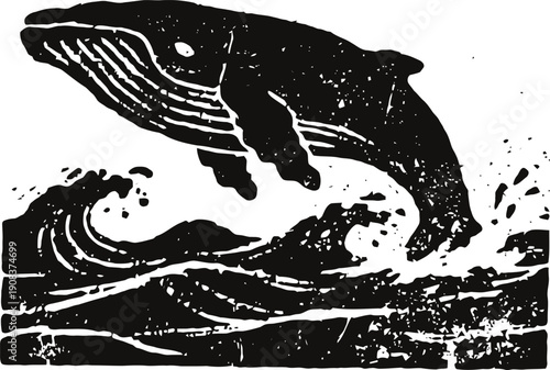 humpback whale breaching over ocean waves marine wildlife, sea creature jumping in water