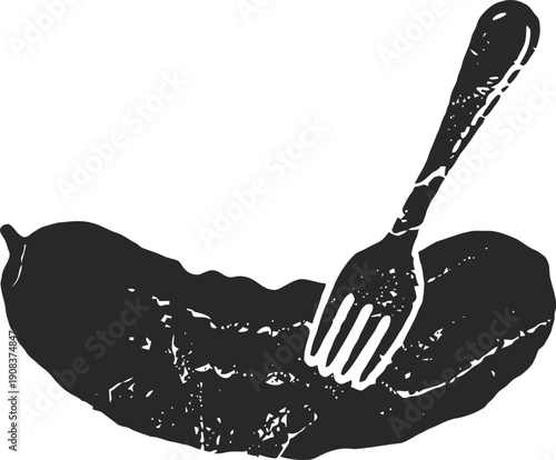 Tamarind pod with fork silhouette isolated on white tropical fruit, sour flavor food ingredient concept