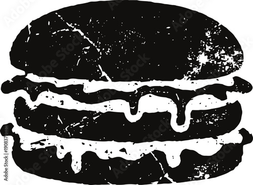 Grunge double cheeseburger with dripping sauce silhouette illustration