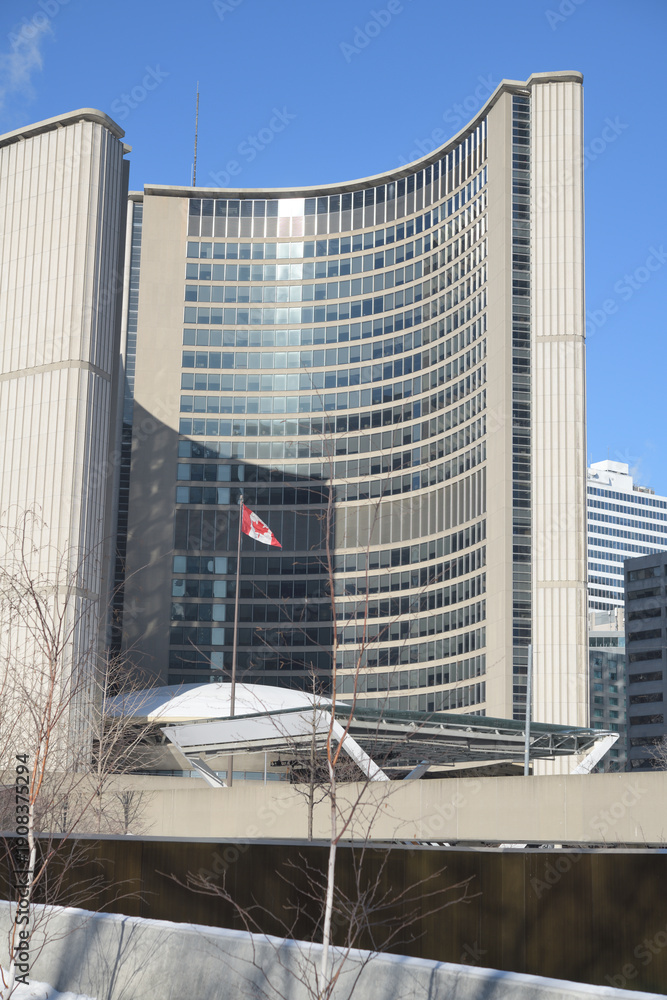 Fototapeta premium Toronto City Hall designed by Viljo Revell, opened 1965, in Neo-Expressionist Modernism, located at 100 Queen St W