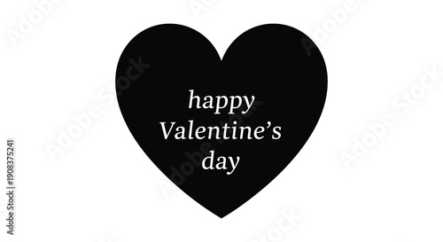 A simple black heart shape displays the text happy valentine s day in white lettering high quality professional detailed