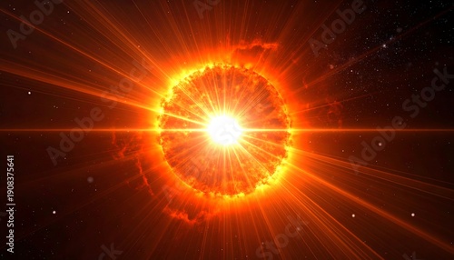 Orange-red plasma supernova with radiating streaks and subtle star dust in deep space, cinematic glow