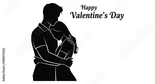 A silhouetted couple embraces tenderly with a valentine s day message displayed above them in elegant script high quality