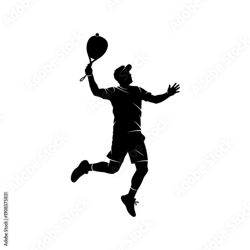 Tennis Player Silhouette Jumping to Serve Overhead Smash