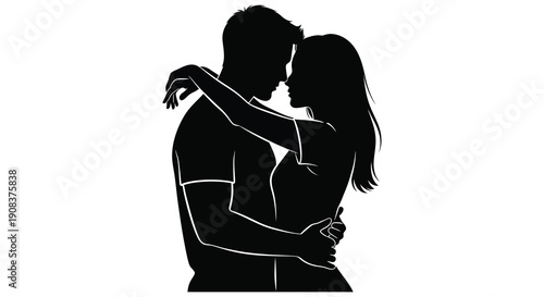 A silhouetted couple embraces in a close intimate pose their forms suggesting romance and connection high quality professional