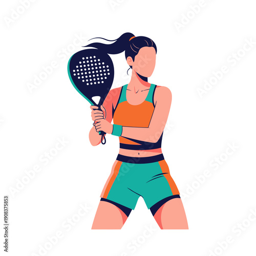 Woman playing padel tennis, athletic female holding racket, sports lifestyle, active recreation