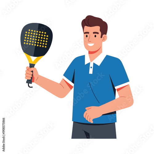 Man with Padel Racket, Ready to Play Sports, Active Lifestyle, Outdoor Activity