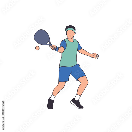 Man playing tennis, hitting ball with racket, dynamic action shot, outdoor sport