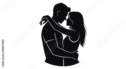 A silhouetted couple embraces in a tender moment their forms blending together in a romantic pose high quality