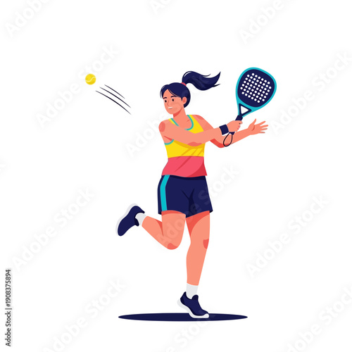 Woman playing padel tennis, hitting ball with racket, active lifestyle, sports concept
