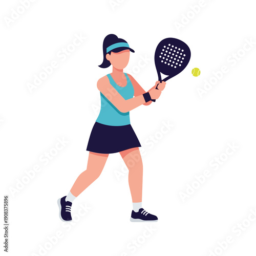 Woman playing padel tennis, hitting ball with racket on court, active lifestyle