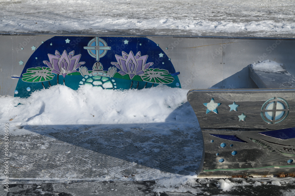 Fototapeta premium detail of Spirit Canoe, designed by Tannis Nielsen, at Spirit Garden at Nathan Phillips Square, City Hall, Toronto