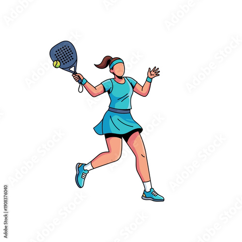 Woman playing padel tennis, hitting ball with racket, dynamic action shot, sport lifestyle