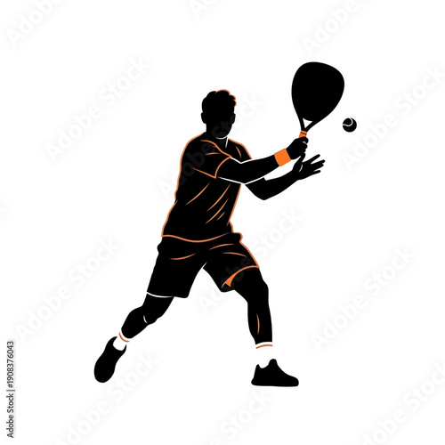 Silhouette of a man playing padel tennis, hitting the ball with a racket, dynamic action shot