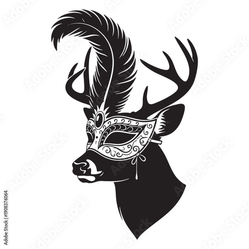 Masquerade Deer Head with Feathers and Antlers