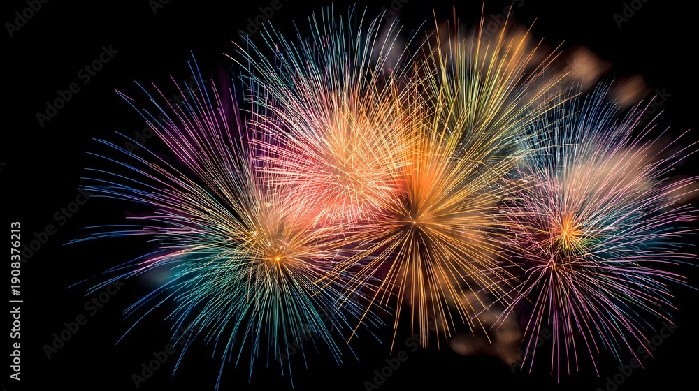 Fototapeta premium Vibrant Fireworks Display Illuminating the Night Sky with Explosions of Color.