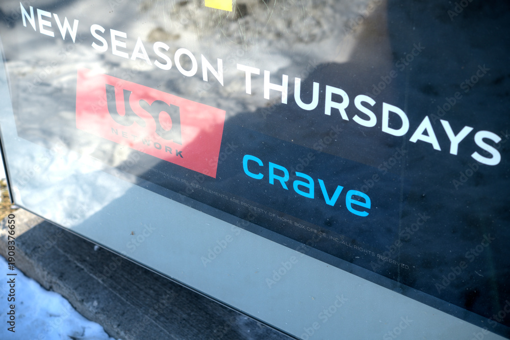 Fototapeta premium bus shelter poster for Crave, a Canadian streaming service owned by Bell Media, Toronto