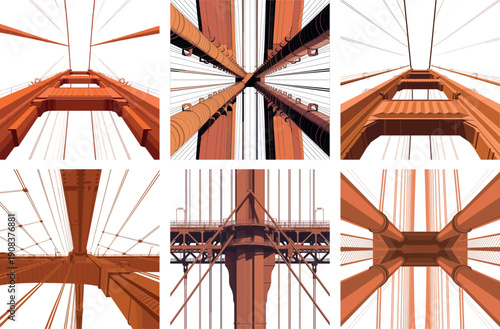 Golden Gate Bridge Abstract View with Cables and Pillars