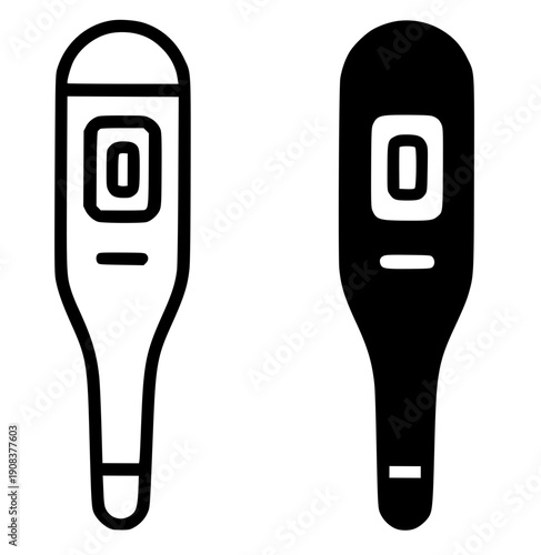 Health and medical icon, vector illustration of thermometer, black and white in outline and silhouette design