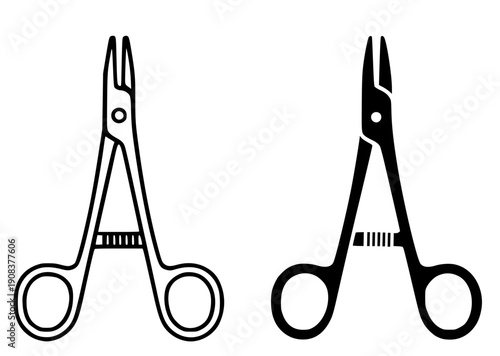 Health and medical icon, vector illustration of needle holder, black and white in outline and silhouette design