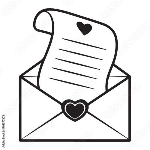 Love letter in envelope with heart symbol silhouette