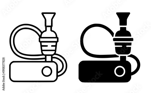 Health and medical icon, vector illustration of nebulizer, black and white in outline and silhouette design