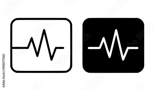 Health and medical icon, vector illustration of electrocardiogram, black and white in outline and silhouette design