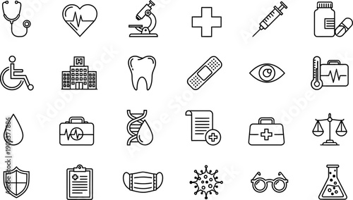 Collection of medical and healthcare icons