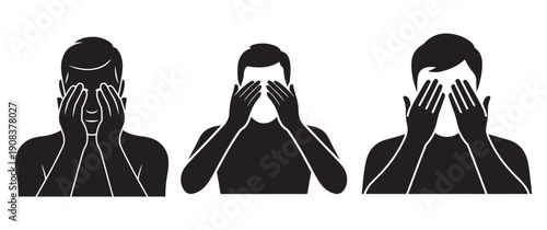 Three men covering eyes silhouette