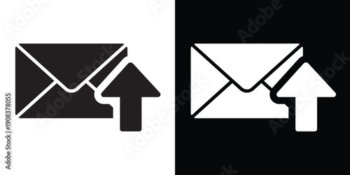 Email envelope icon with an upward arrow, signifying sent messages, outgoing mail, digital communication, and newsletter delivery. Clean flat design for web and mobile interfaces.