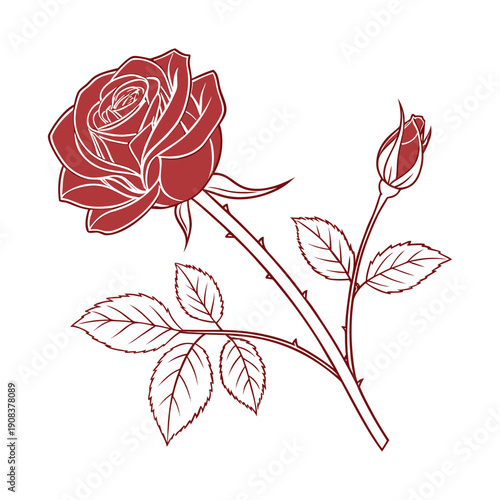 Elegant Single Red Rose Minimalist Vector Illustration