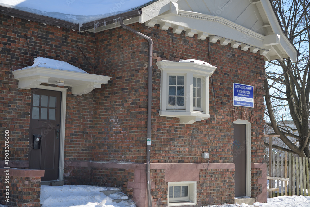 Fototapeta premium historic comfort station and site of Thessalonikeans Society of Metro Toronto Inc cultural association located at 55 Danforth Av