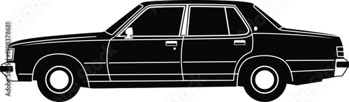 Vintage Sedan Car Silhouette Isolated on White Background Classic Retro Four Door Automobile Icon for Automotive Design Transport Projects Garage Decor and Vehicle Illustration