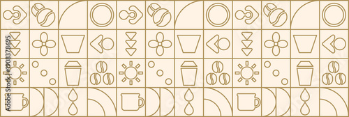 Line coffee cup and sweet bakery geometric mosaic pattern.