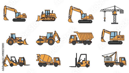 Collection of Heavy Construction Machinery Equipment.
