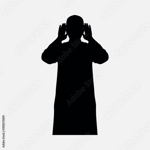 Man in stress or frustration with hands on head in black silhouette