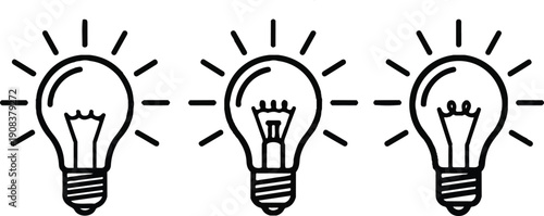 Creative Light Bulb Outline Icon Set for Innovation Ideas Vector