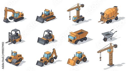 Collection of Heavy Construction Machinery Equipment.