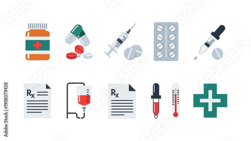 Medical Icons Representing Healthcare and Medication.