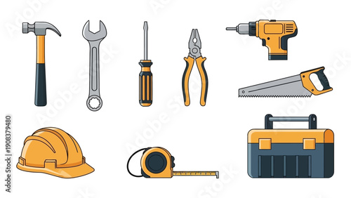 Construction Tools and Equipment Set.