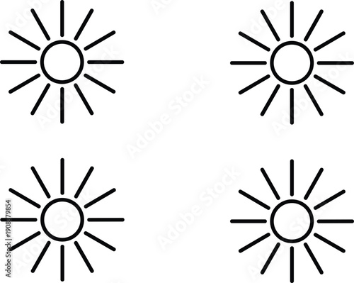 Simple sun icons set minimal sunlight weather symbols outline vector illustration collection design elements bright summer