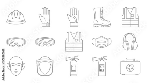 Safety Equipment Icons Set for Industrial Use.