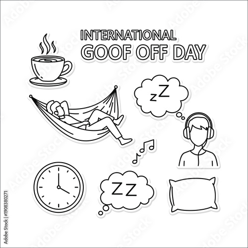 International goof off day hand drawn sketch collection