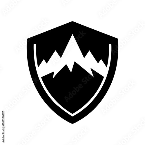 Abstract Mountain Peak Shield Symbolizing Resilient Security Barrier On white Background Line Art Vector illustration