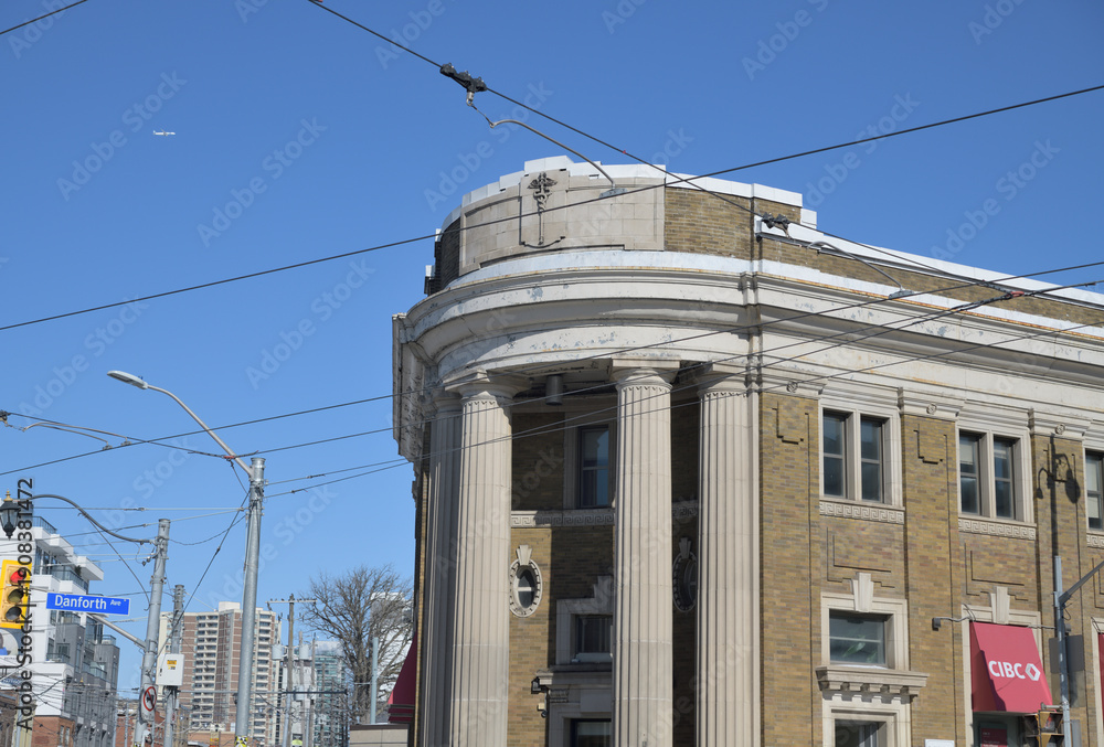 Fototapeta premium wide view of CIBC Branch at the northeast corner of Broadview Av and Danforth Av, Toronto