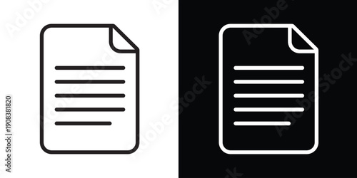 Minimalist single page document icon with text lines. Clean black and white line art representing a file, report, or written contract. Versatile vector for office and web interface design.