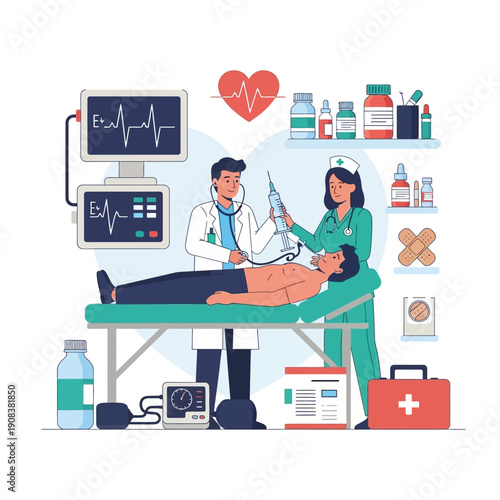 Medical Emergency: Doctor and Nurse Perform CPR on Patient in Hospital Room